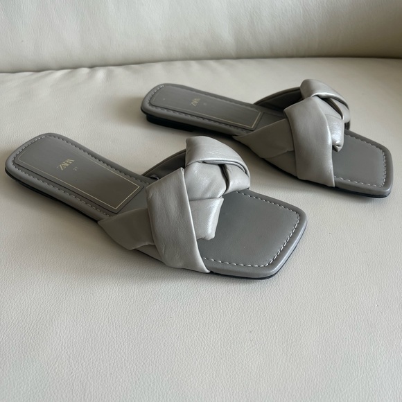 Zara Sage Leather Braided Slides size 37 - Picture 4 of 6